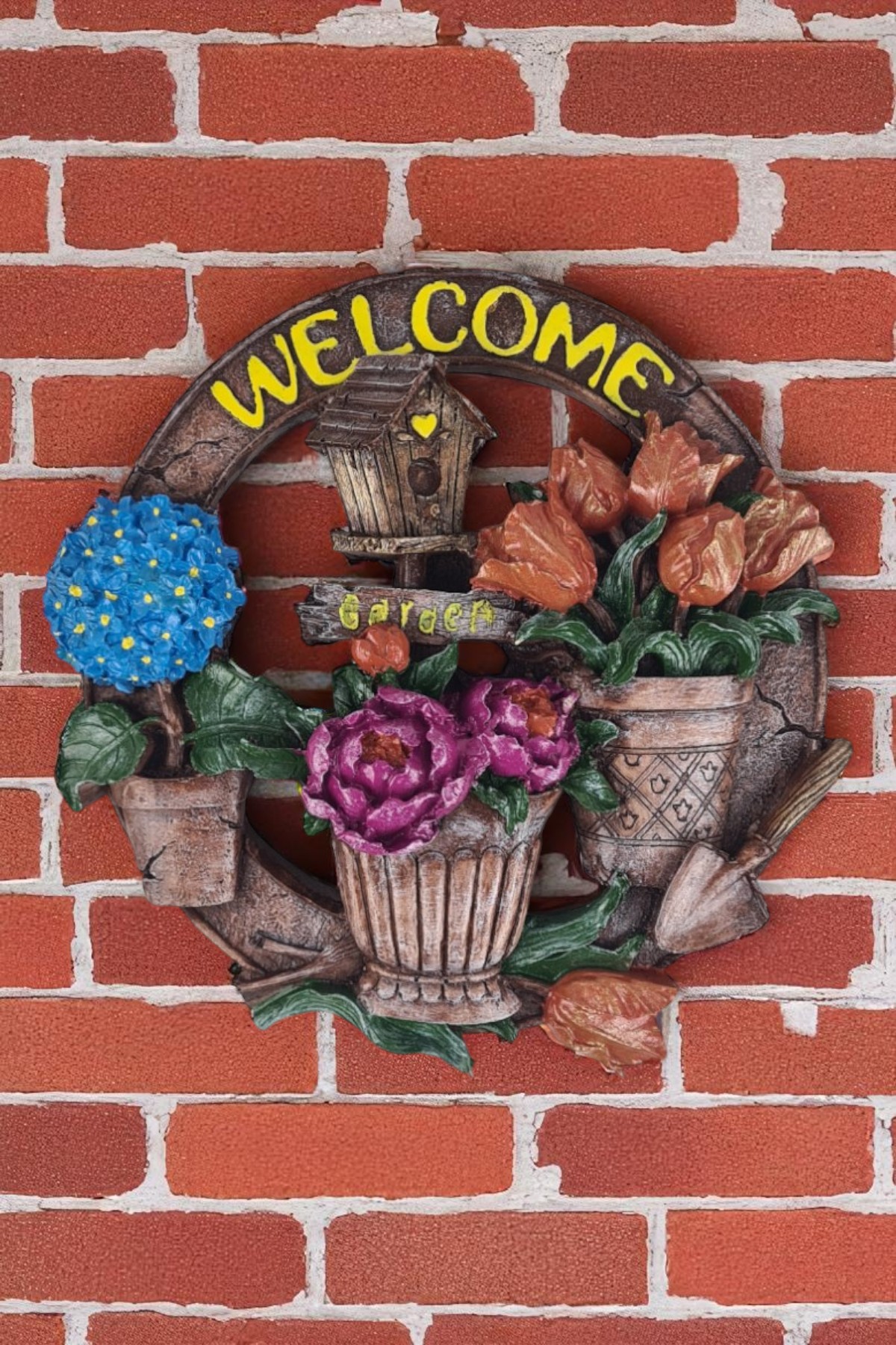 Polyester Welcome Yazılı Saksılı Kapı Süsü Dekoru - Sarı