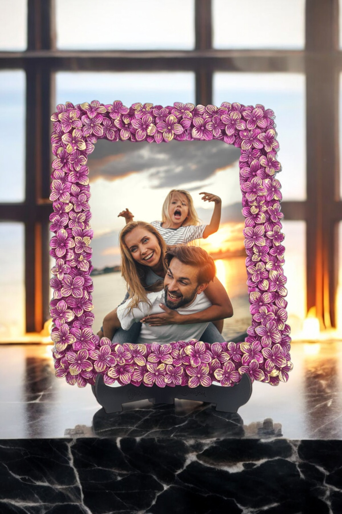 Yonca Desenli Polyester Fotoğraf Çerçevesi - Mor