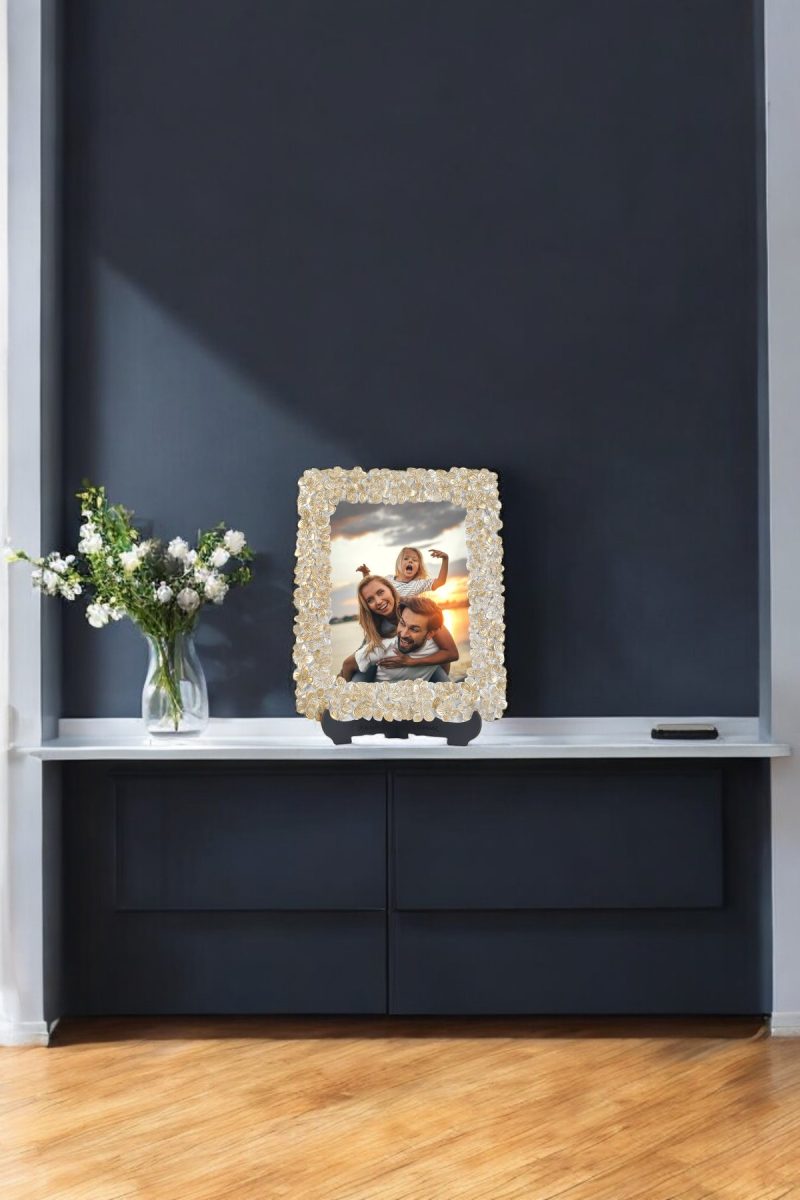 Yonca Desenli Polyester Fotoğraf Çerçevesi - Sedef